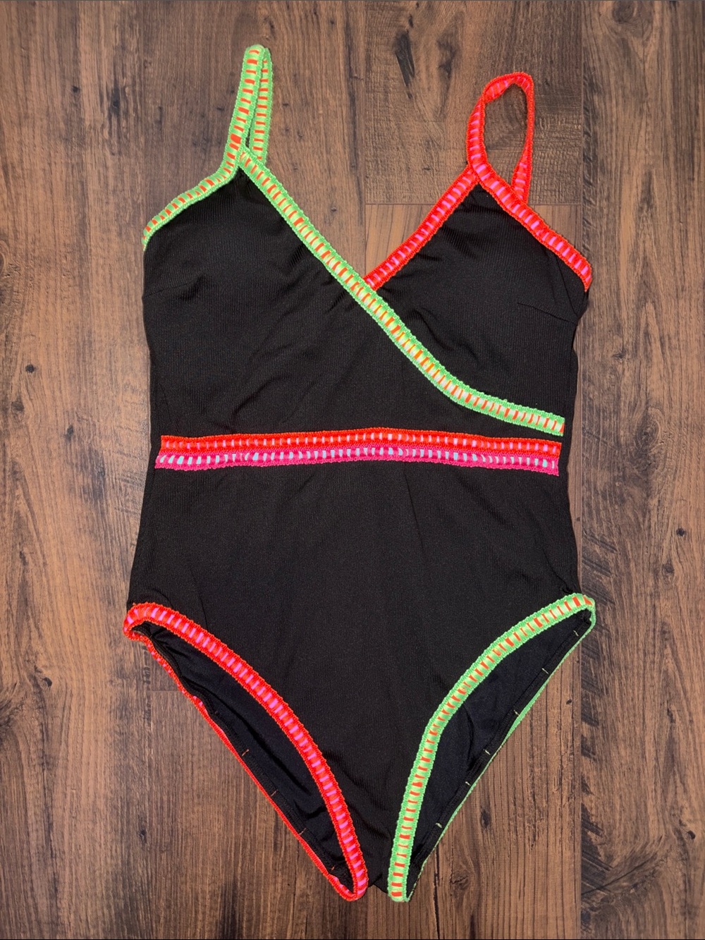 NWT Black One-Piece Swimsuit with Neon Trim